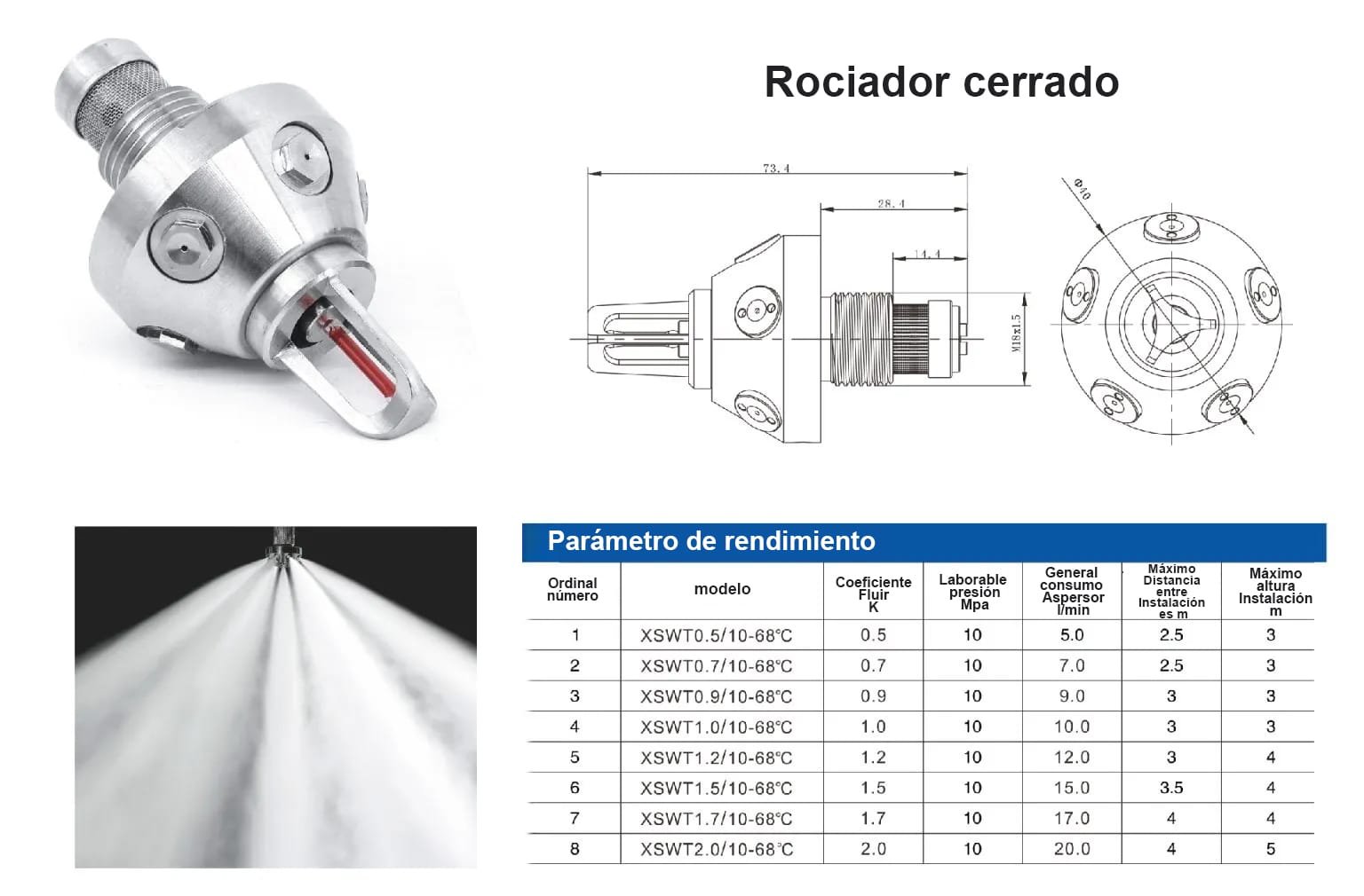 Boquilla de niebla de agua de tipo cerrado de alta presión