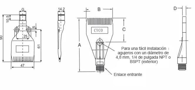 Boquilla de chorro de viento serie F